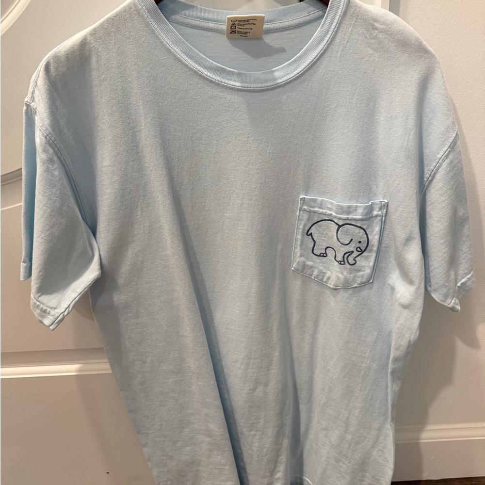 Ivory Ella Comfort Colors Pale Blue Crewneck Tee with Navy Tag Print